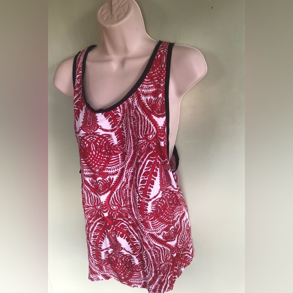 Zara Man Womens Tank Top Sz Medium? Loose Fit Red White Floral Boho Shirt Tee